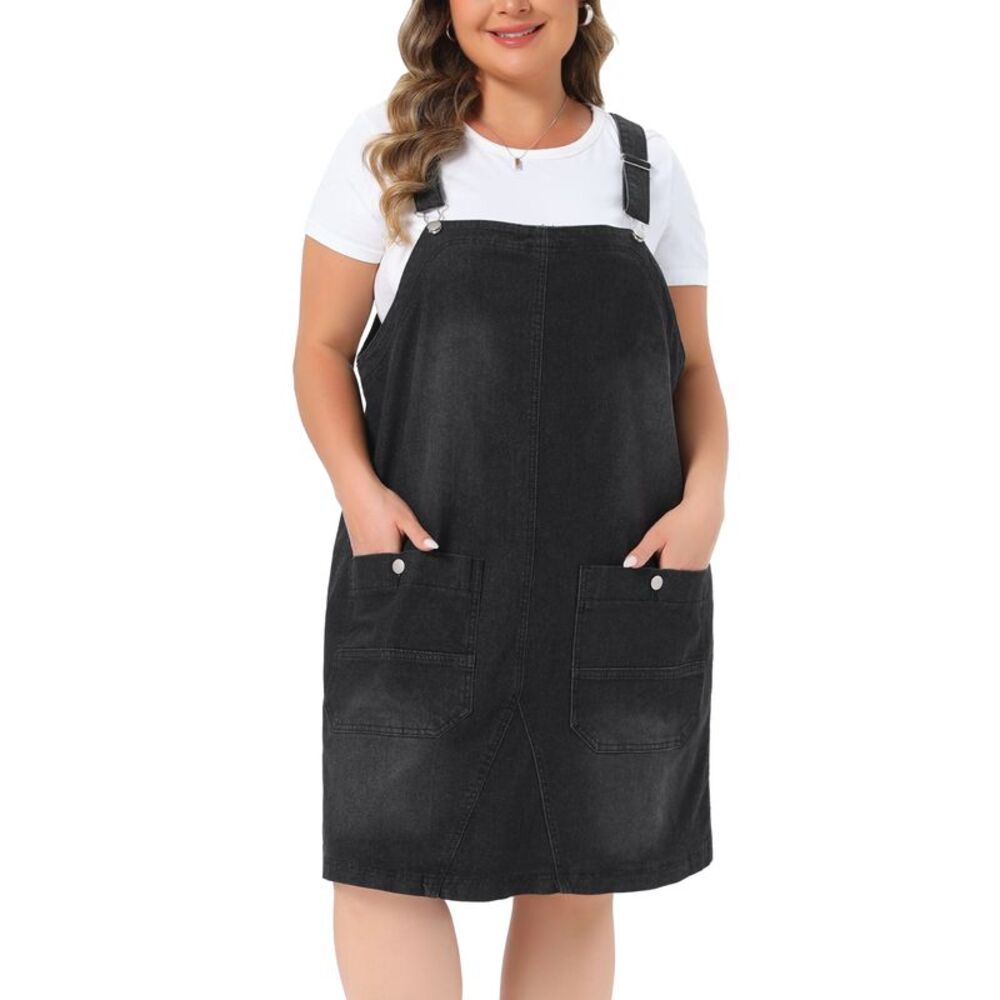Women Plus Size Denim Overalls Dress Casual Summer Rompers Black